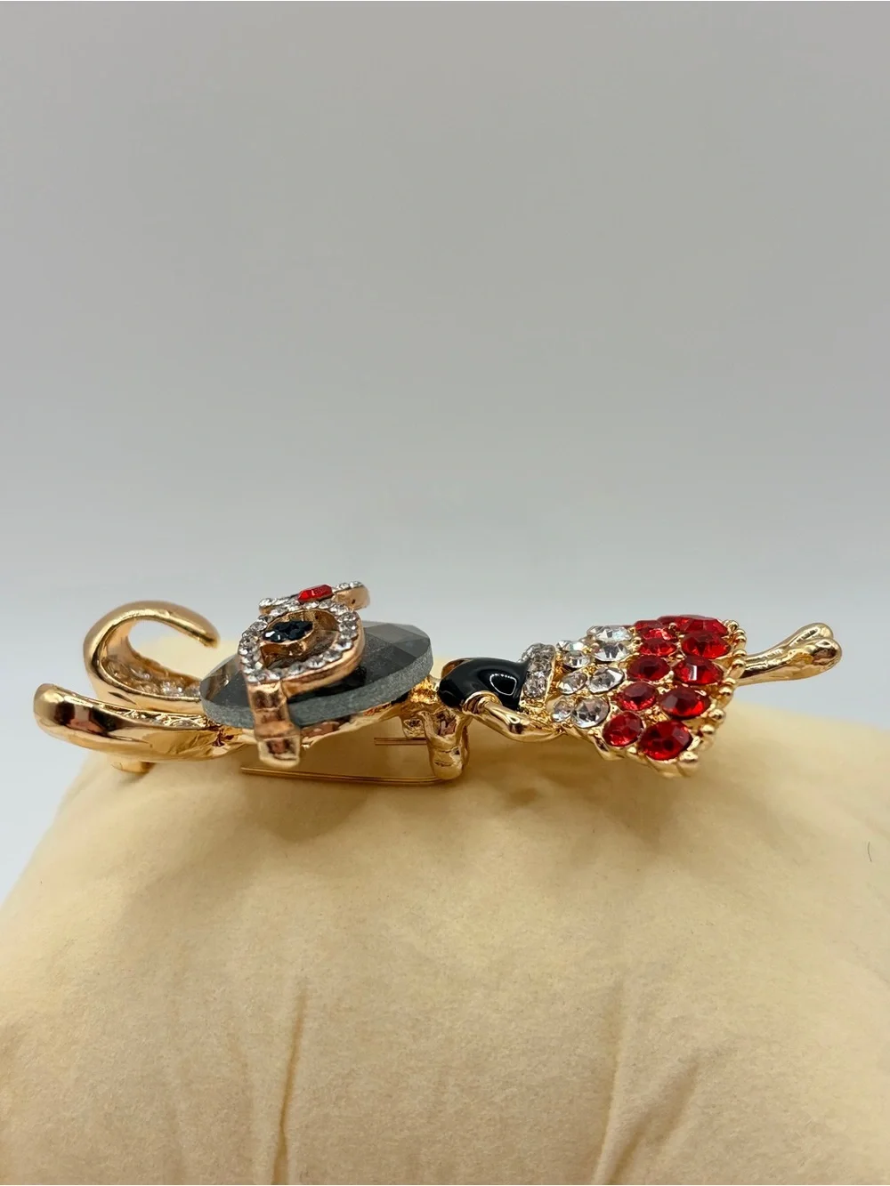 Crystal Bunny Brooch with Red and Clear Stones